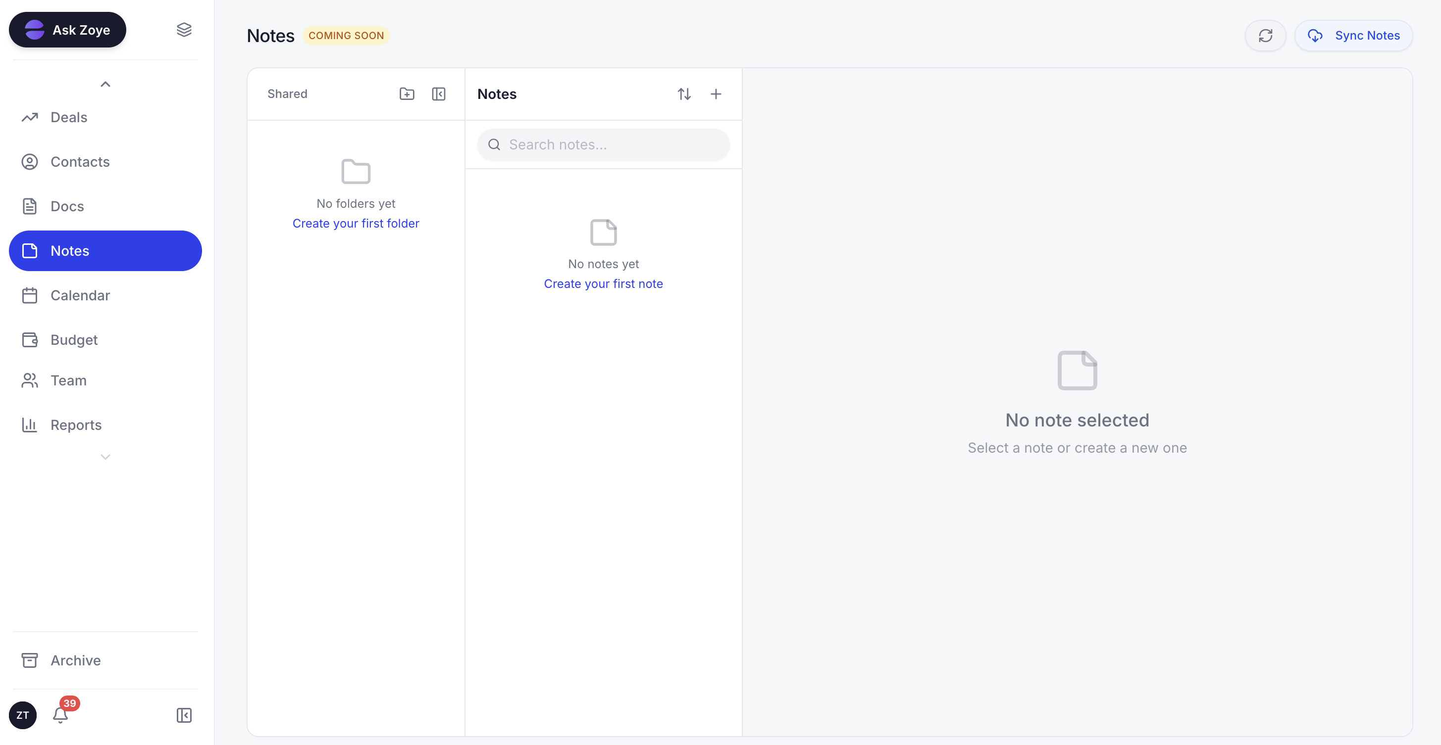Zoye Notes - shared documentation built into your workspace